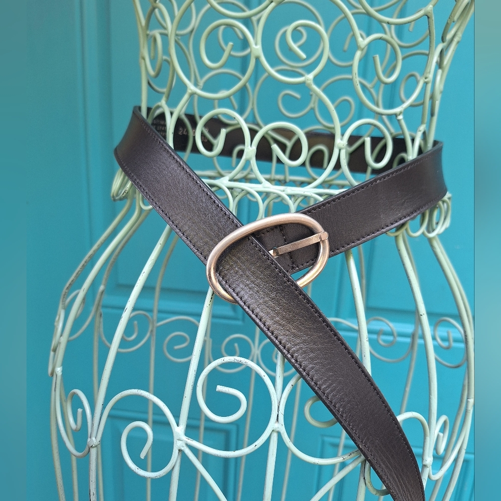 Genuine Leather Belt Vintage Womens Made in Spain Thin Black Plain Round Buckle